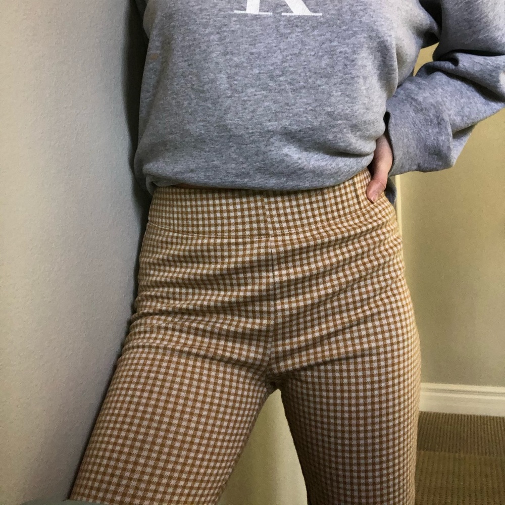 mustard colored gingham pants